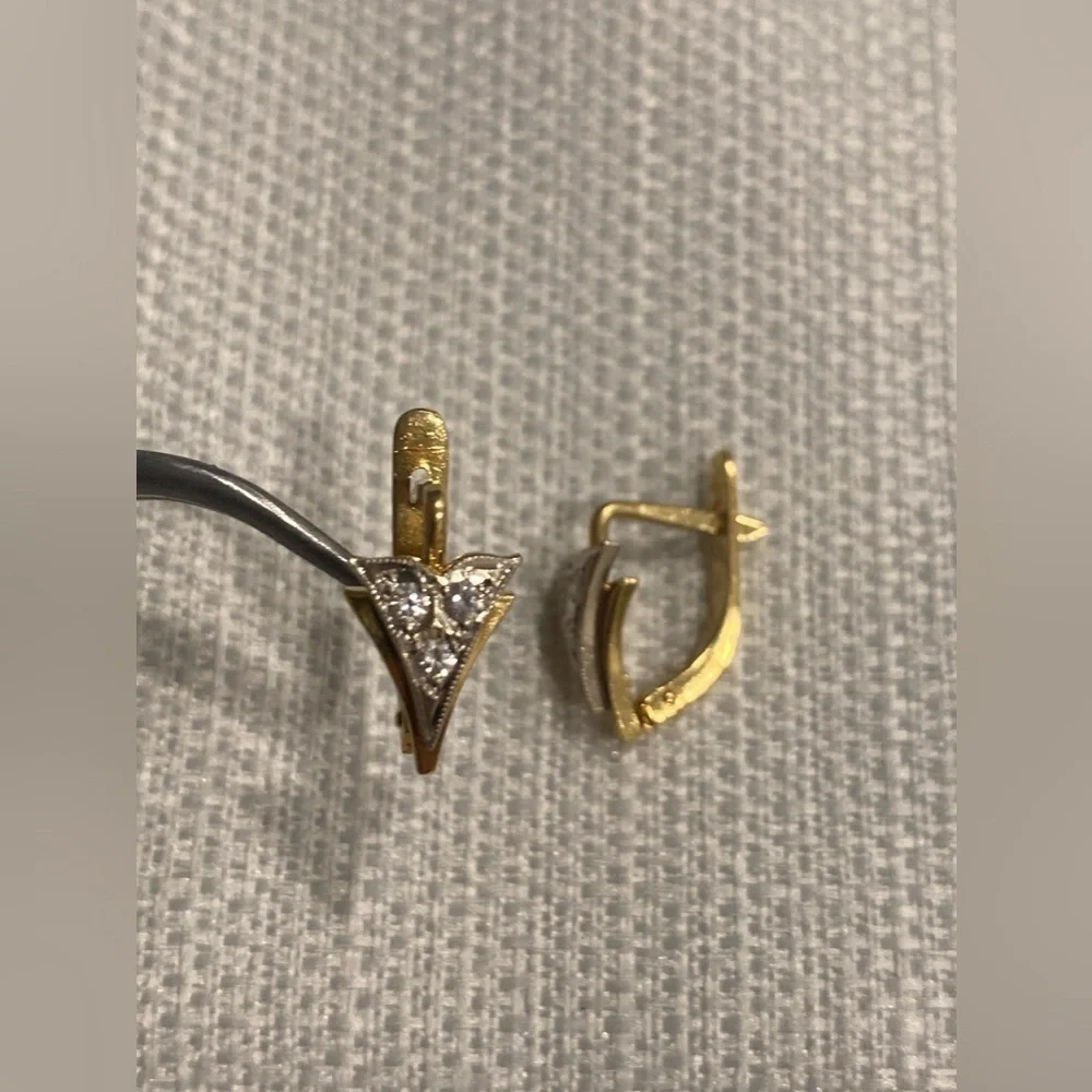 Vintage Russian European 18k Yellow Gold Diamond Earrings Huggies - Picture 5 of 10